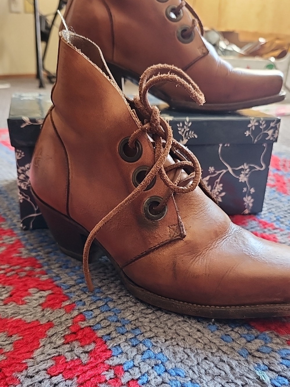 Women’s Tan Leather Lace-Up Ankle Booties